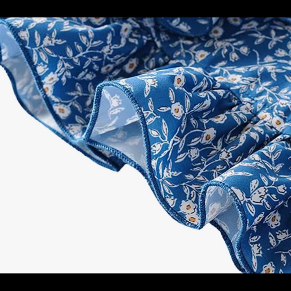 Frill Trim Shirred Tube Crop Top set matching ruffle skirt Blue floral 1XL Plus - Picture 9 of 9